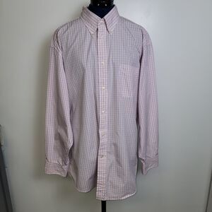 Faconnable Mens Pink Blue Plaid 100% Cotton Long Sleeve Button Up Shirt 8 18L